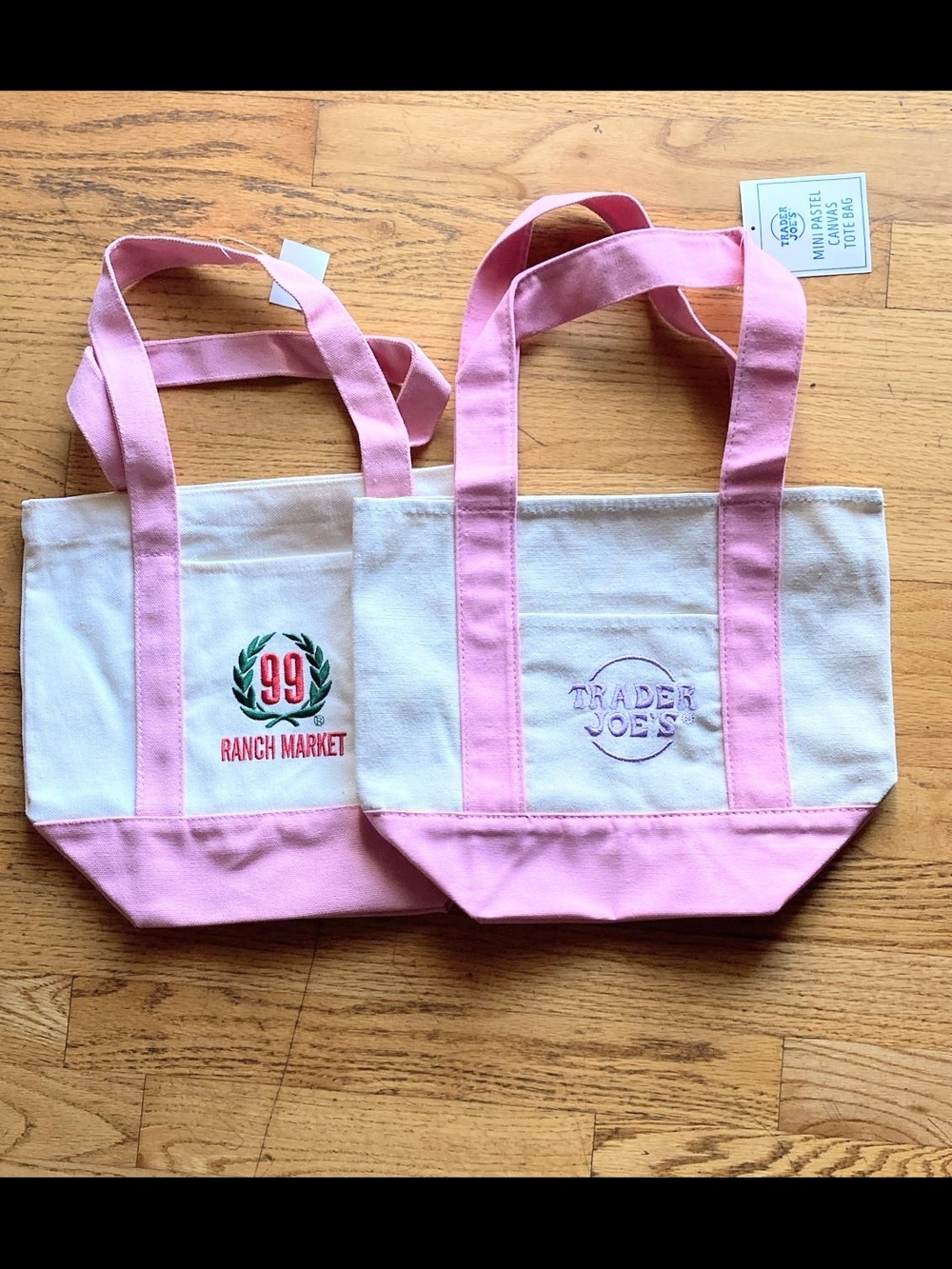99 Ranch Market & Trader Joe's Pink & Cream Canvas Tote Bag Set BNWT